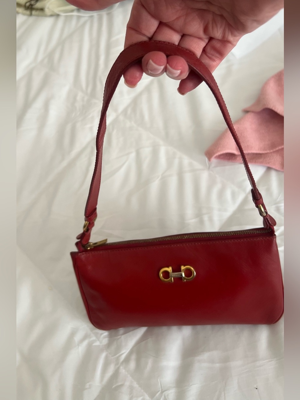 Salvatore ferragamo Red Leather Shoulder Bag with Gold Hardware